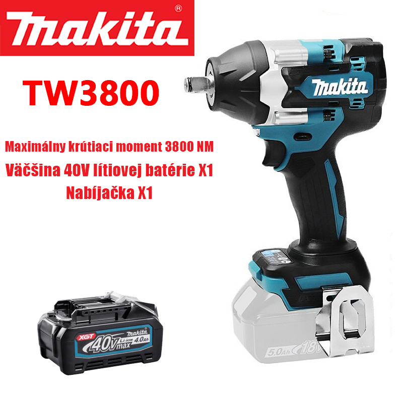 [Makita TW3800] tělo + 1 baterie + 1 nabíječka, maximální točivý moment 3800NM, 40V velkokapacitní lithiová baterie lze používat 36 hodin v kuse, sleva 50% během akce