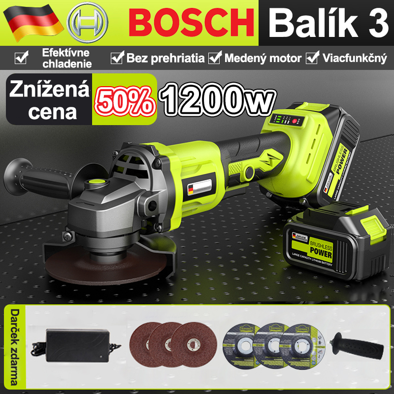 BOSCH uhlová bruska 48V+1200W + lithium-ionová baterie + nabíječka 18A.