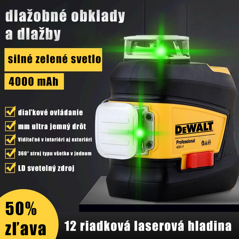 12-riadková silná zelená laserová vodováha, 2mm tenká čiara, 4000mAh batéria, nepretržité používanie 18 hodín, diaľkové ovládanie, viditeľné na 80 metrov vonku