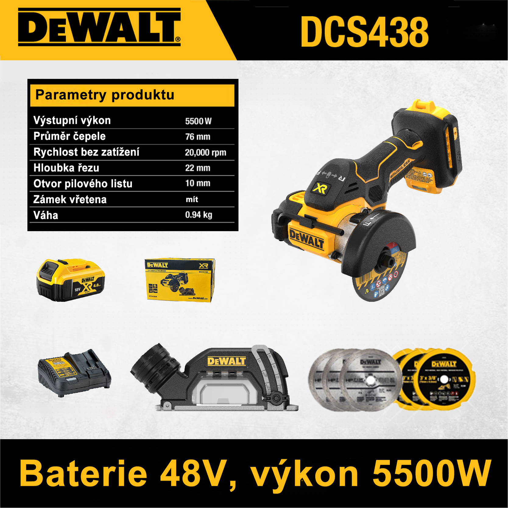 48V 5500W řezací stroj Dewalt + lithiová baterie + příslušenství