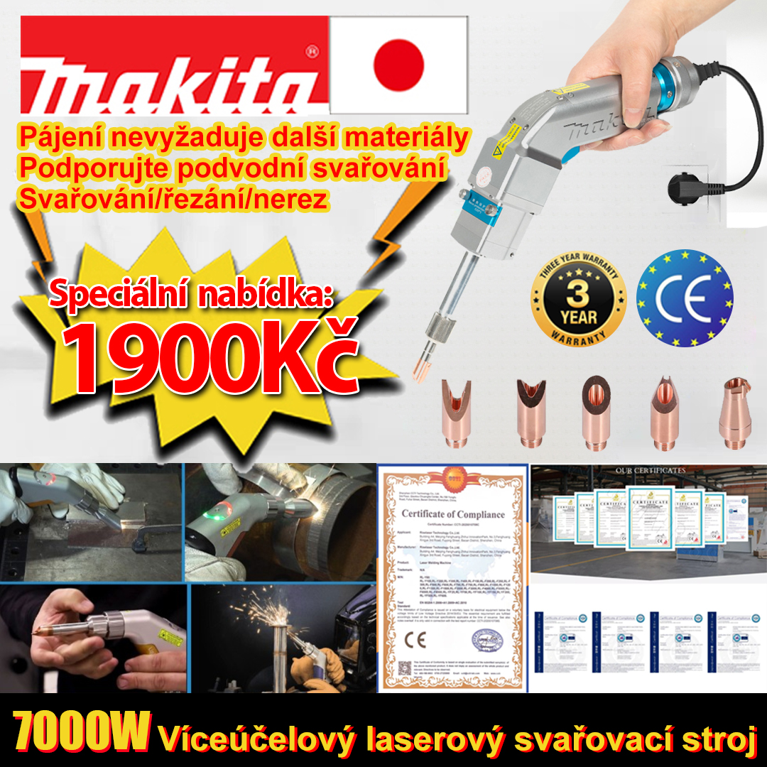 7000W multifunkční laserový svařovací hořák (svařování zlato/stříbro/měď/železo/hliník/nerez), dokáže svařovat materiály o tloušťce 0-20 mm (tři v jednom - svařování/řezání/odstranění rzi)