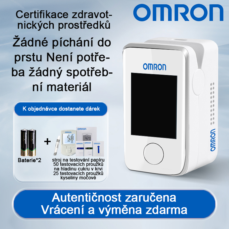 [Vysoce přesné neinvazivní lékařské ošetření] Test krevního cukru + měření krevního tlaku + test kyslíku v krvi + test na kyselinu močovou + monitor srdečního tepu (s baterií + 50 testovacích proužků na hladinu cukru v krvi + 25 testovacích proužků kyseliny močové)