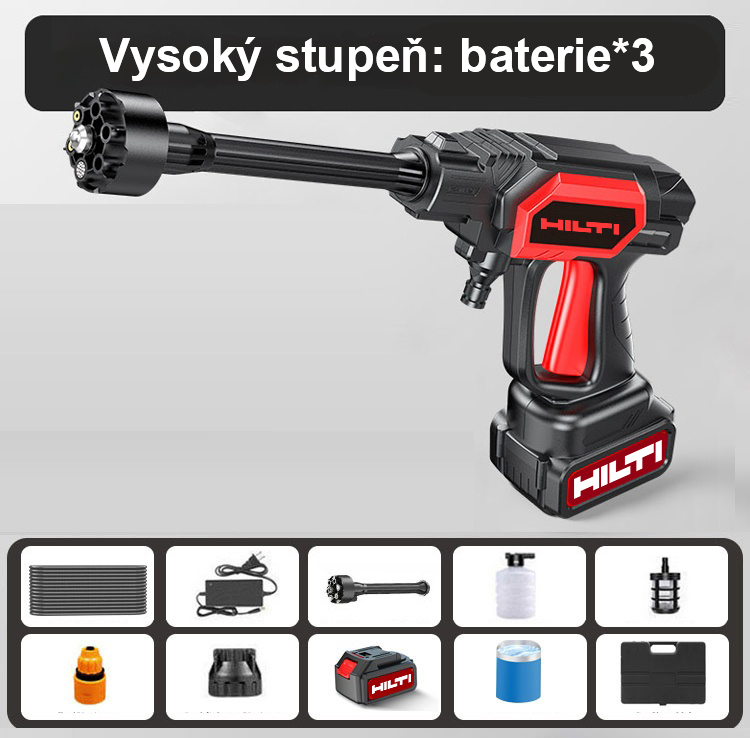 【Model HILTI Super vysokotlaké myčky】 3200W vysoký výkon/96V baterie/0-40m vzdálenost postřiku vodou: lze použít až 15 hodin po nabití/čištění sady/lithiové baterie *3