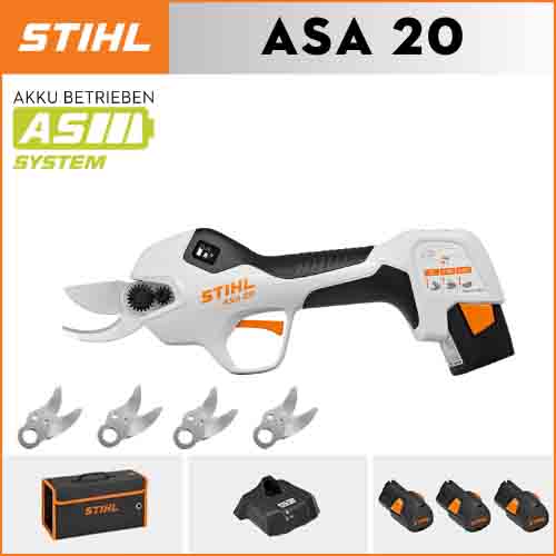 【STIHL】 ASA20*1, lithium akumulátor*3, úložná krabice*1, řezná hlava*5, nabíječka*1