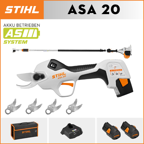 【STIHL】 ASA20*1, bateria de lítio*2, caixa de armazenamento*1, cabeça de corte*5, carregador*1, poste telescópico*1